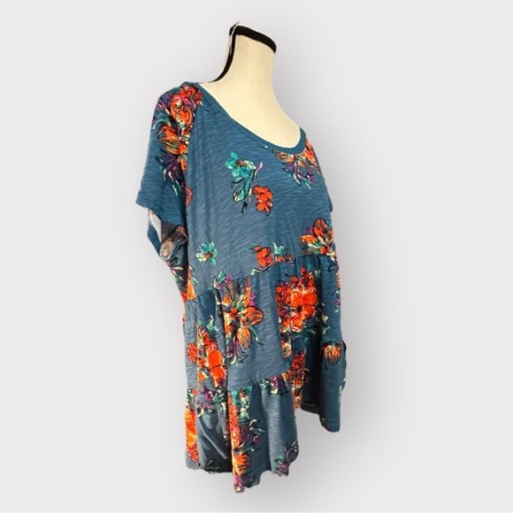 Women’s Torrid 1 Blue Floral Babydoll Slub Scoop Neck Tiered Top 1X 1XL 14 16 - Picture 12 of 15